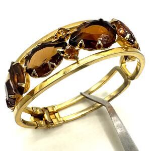 Juliana gold tone brown topaz glass rhinestones clamper bangle bracelet